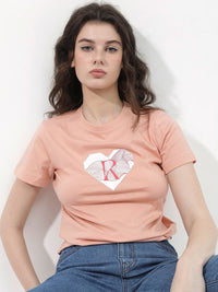 RAREISM Round Neck Short Sleeves Printed Cotton T-shirt