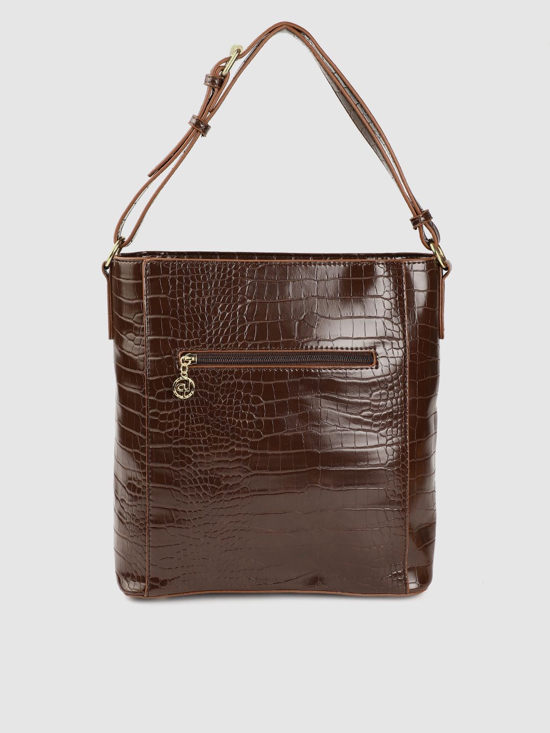 Lino Perros Coffee Brown Croc Textured Shoulder Bag