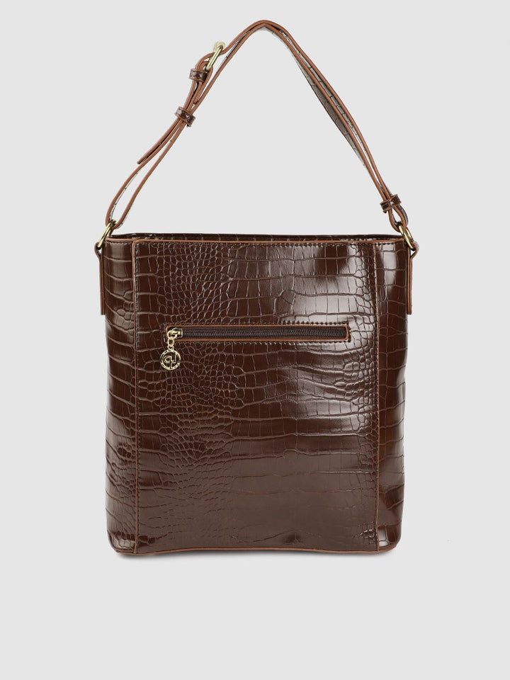 Lino Perros Coffee Brown Croc Textured Shoulder Bag