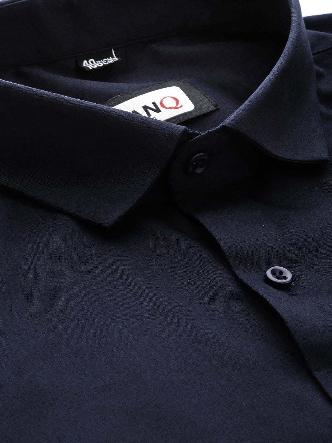 MANQ Men Navy Blue Slim Fit Solid Partywear Shirt
