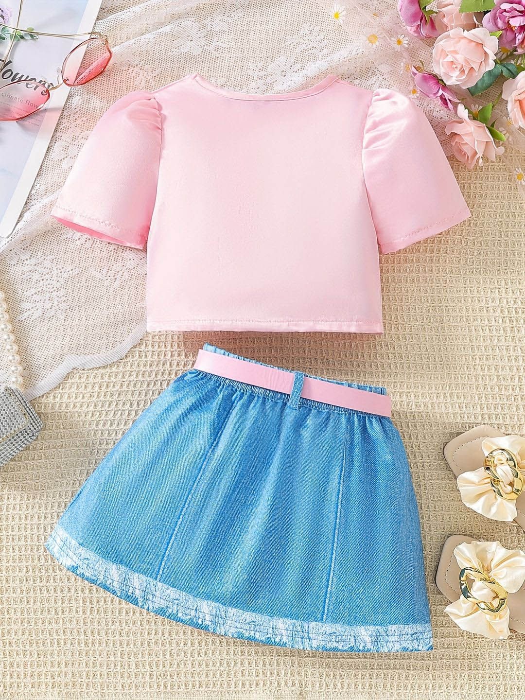 YK Girls V-Neck Top With Skirt