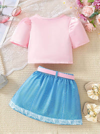 YK Girls V-Neck Top With Skirt