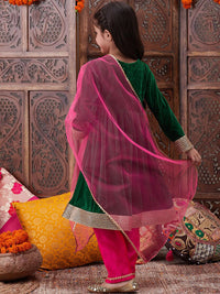 pspeaches Girls Ethnic Motifs Yoke Design Gotta Patti A-Line Kurta With Trouser & Dupatta
