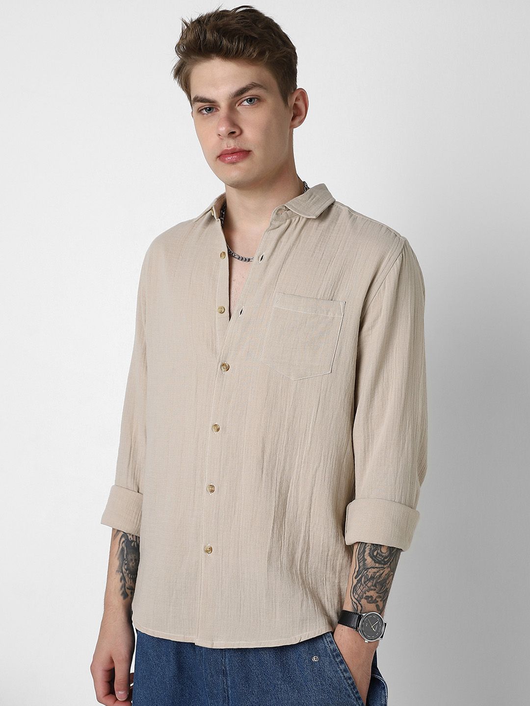 VASTRADO Men Classic Slim Fit Opaque Casual Shirt