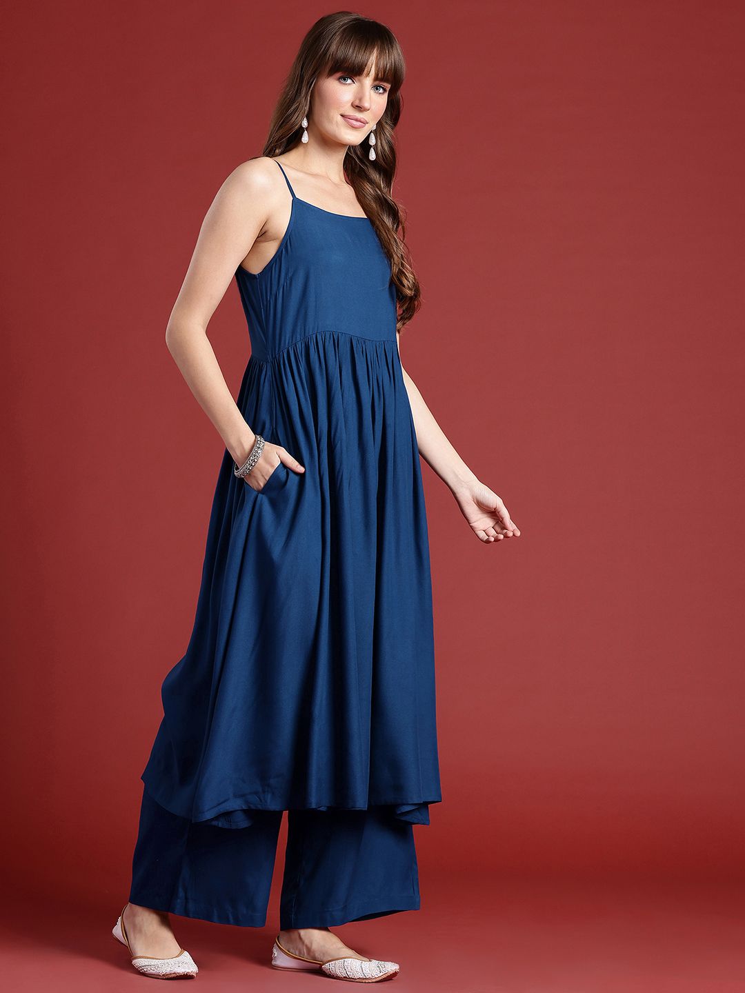 Anouk Sleeveless A-Line Kurta with Palazzos & With Dupatta