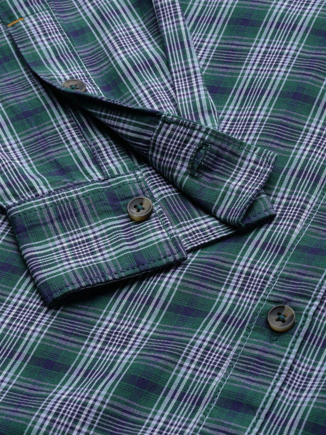The Indian Garage Co Men Green & White Checked Cotton Casual Shirt