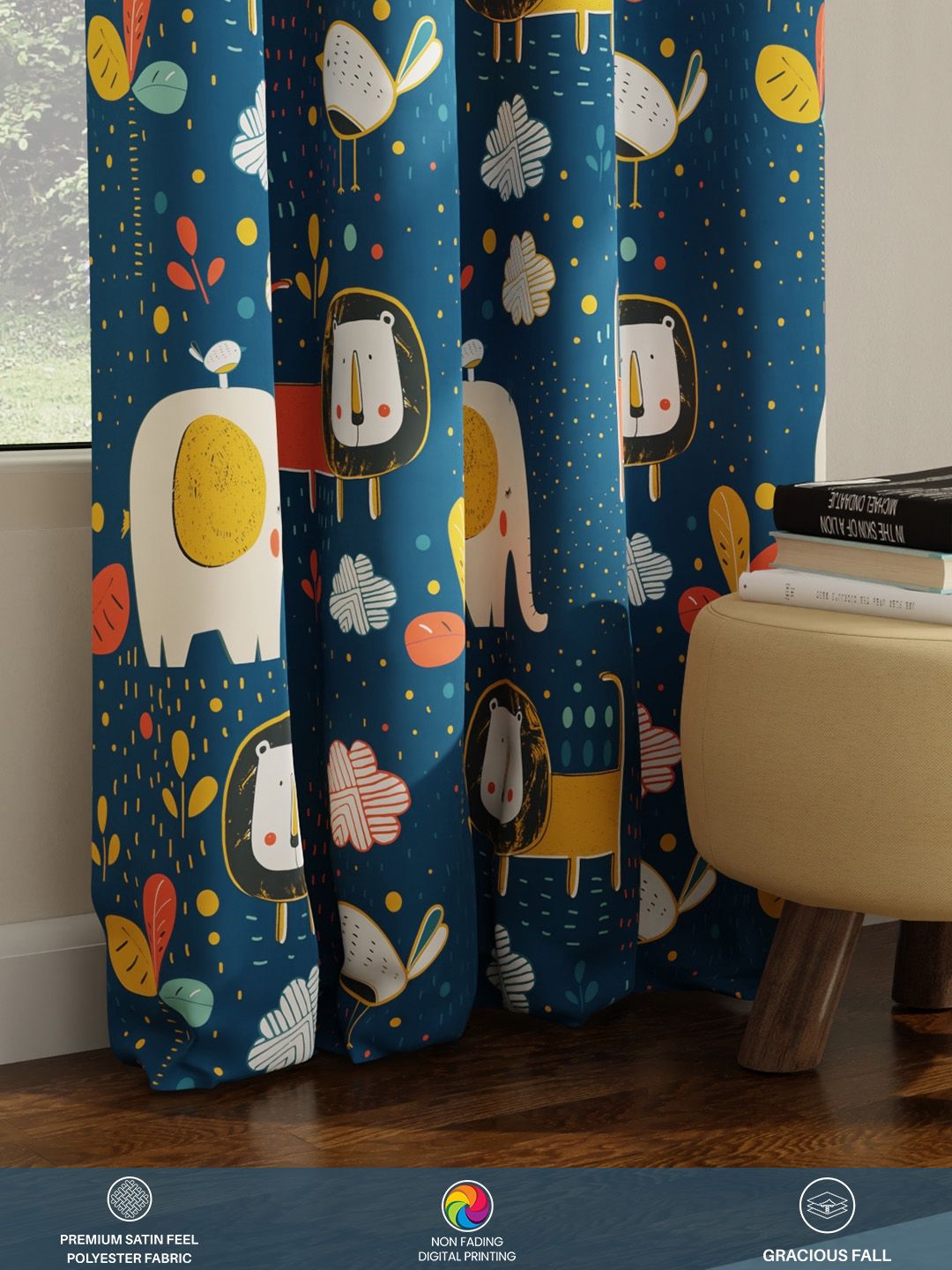 URBAN SPACE Blue & White Quirky Room Darkening Window Curtain