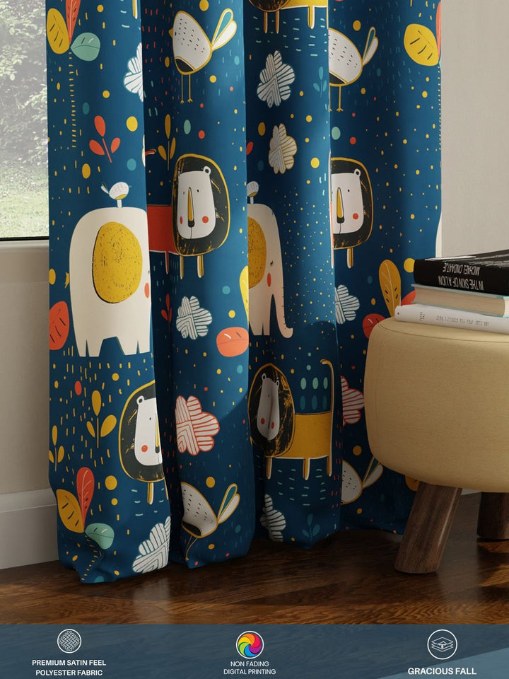 URBAN SPACE Blue & White Quirky Room Darkening Window Curtain