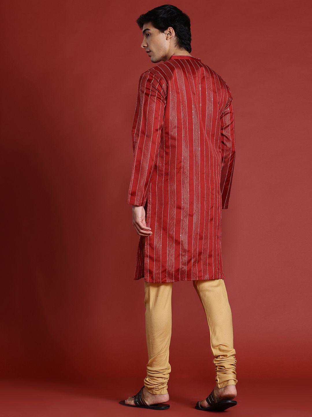 Anouk Tyohaar Collection Striped Sequinned Kurta with Churidar
