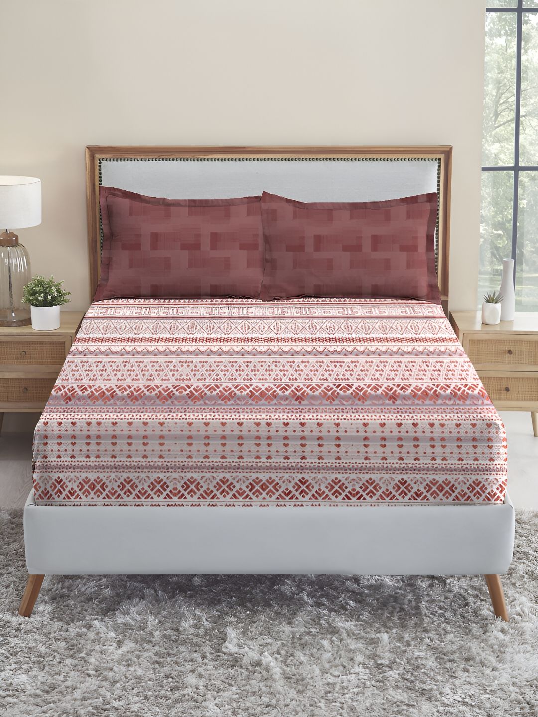 MYTRIDENT Adam Soft Comfort Fitted 210TC King Pure Cotton 1 Fittedsheet with 2 Pillow Covers