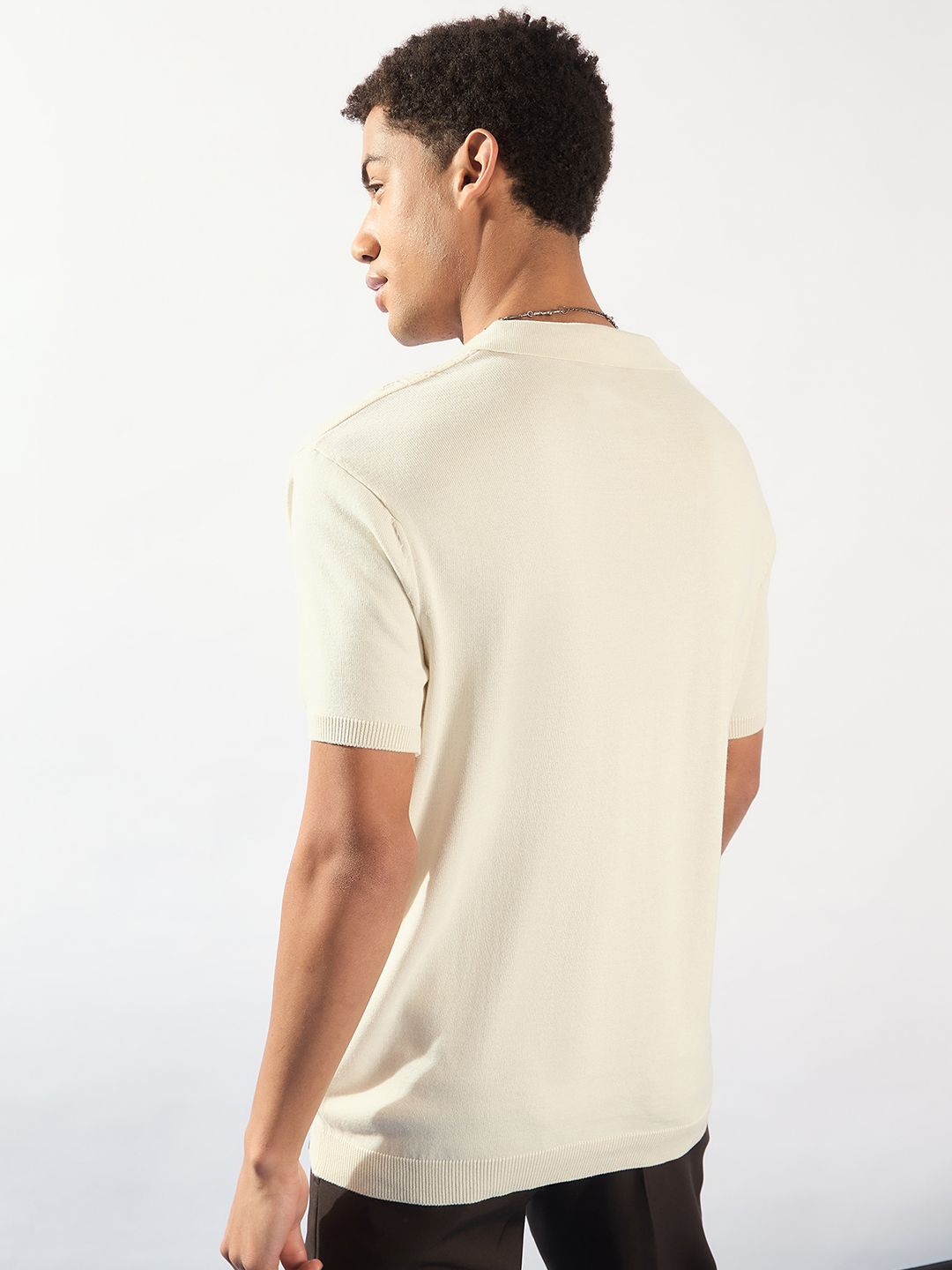 DENNISON Men Textured Semi Sheer Polo Collar Stretchex T-shirt