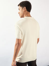 DENNISON Men Textured Semi Sheer Polo Collar Stretchex T-shirt