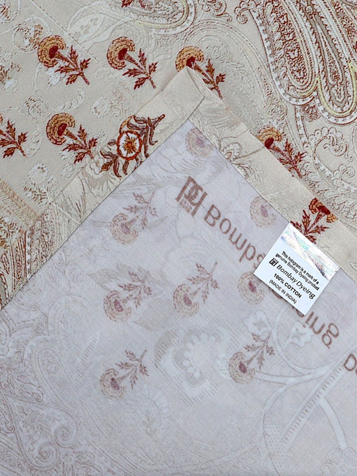BOMBAY DYEING Ethnicity Beige Ethnic Printed Cotton 300 TC King Bedsheet Set 2.74 x 2.74 m