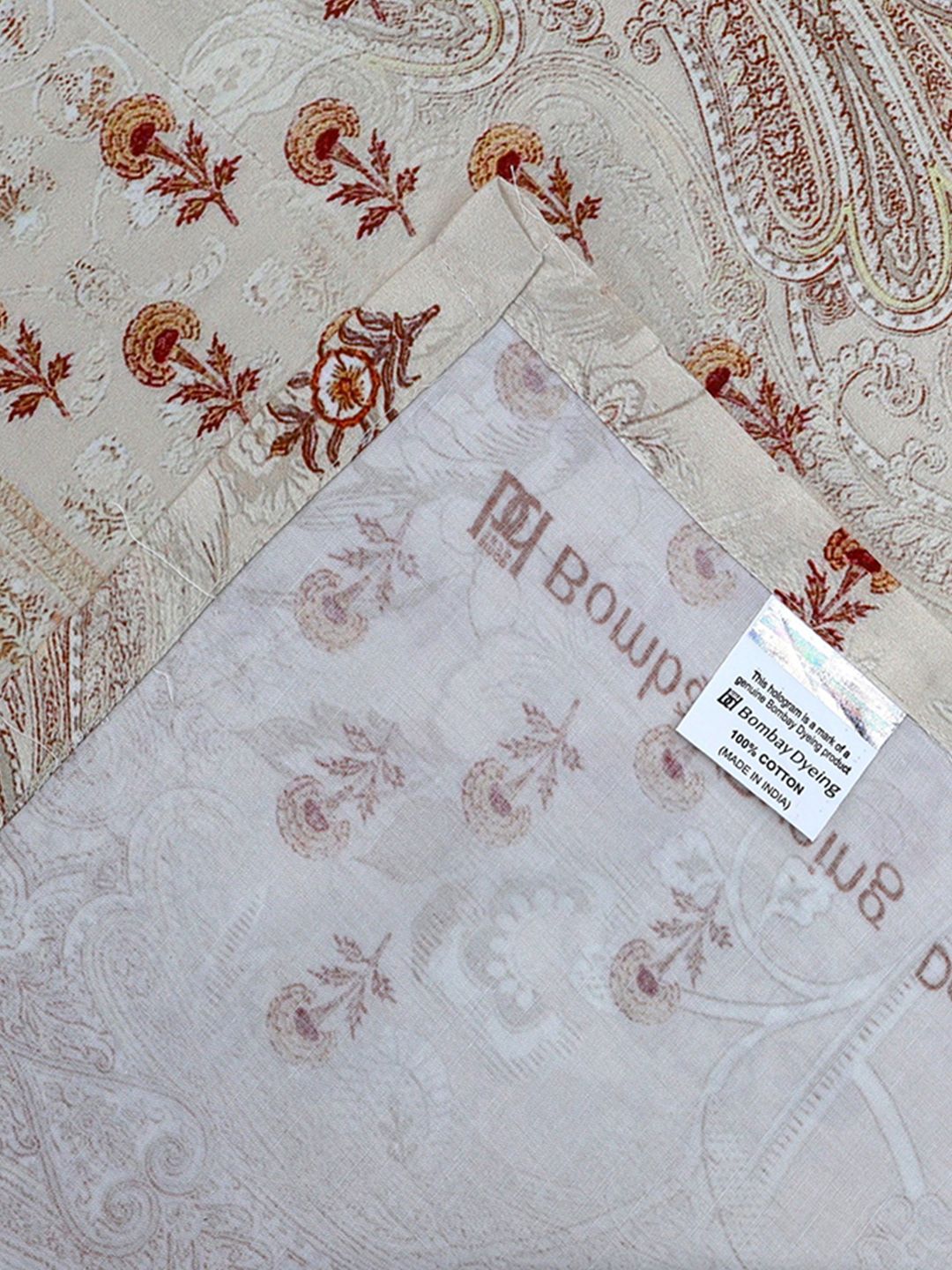 BOMBAY DYEING Ethnicity Beige Ethnic Printed Cotton 300 TC King Bedsheet Set 2.74 x 2.74 m