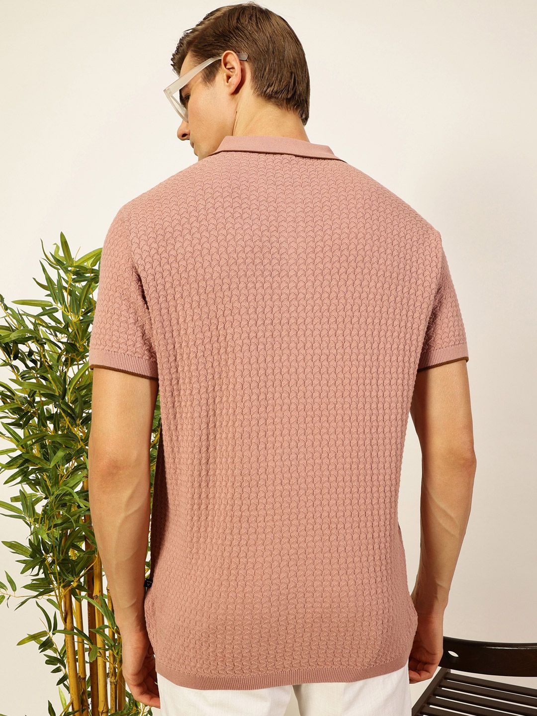 Thomas Scott Men Self Design Regular Fit Knitted Polo T-shirt