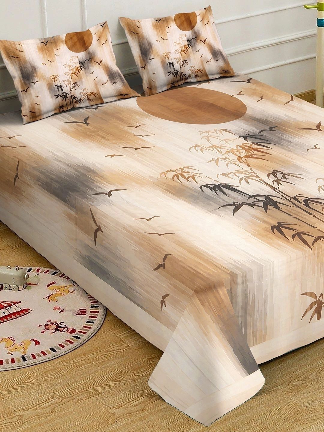 Moda Rapido X KLOTTHE Beige Floral 400 TC Cadar Katil King dengan 2 Sarung Bantal
