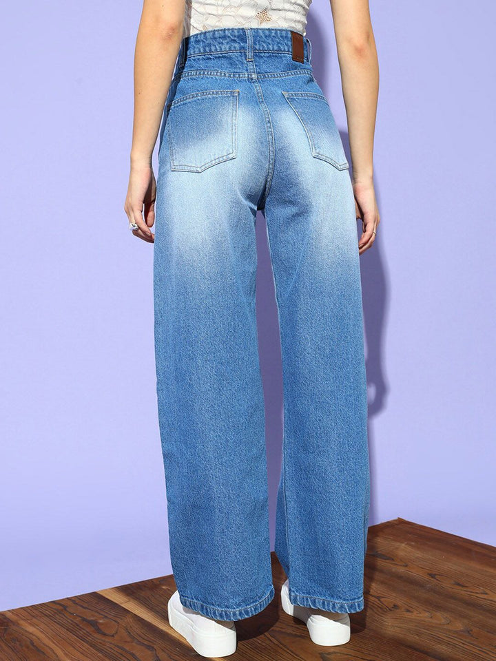 STREET 9 Wanita Seluar Jeans Heavy Fade Berkobar Biru Berkobar-kobar Tinggi Sangat Bermasalah