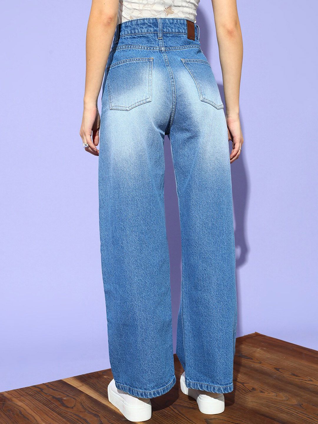STREET 9 Wanita Seluar Jeans Heavy Fade Berkobar Biru Berkobar-kobar Tinggi Sangat Bermasalah