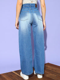 STREET 9 Wanita Seluar Jeans Heavy Fade Berkobar Biru Berkobar-kobar Tinggi Sangat Bermasalah