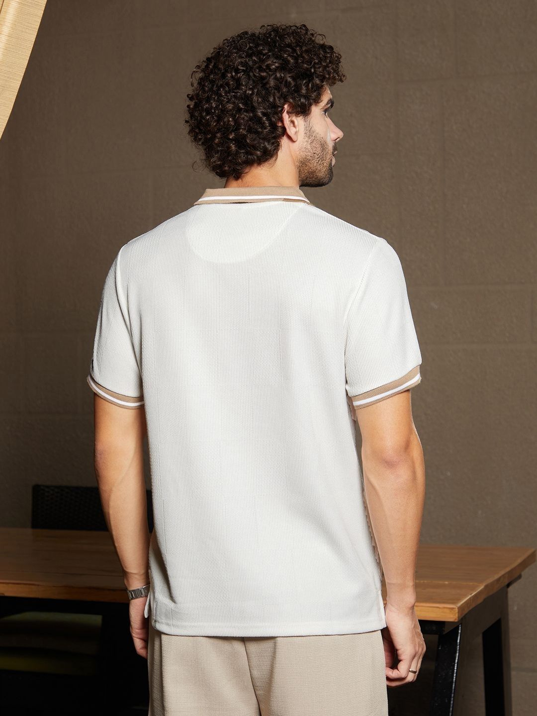 Campus Sutra Men Self Design Polo Collar Cotton T-shirt
