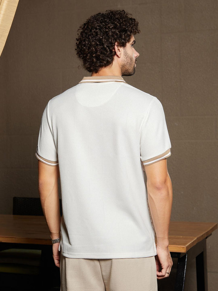 Campus Sutra Men Self Design Polo Collar Cotton T-shirt