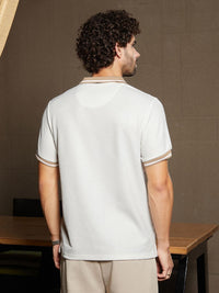 Campus Sutra Men Self Design Polo Collar Cotton T-shirt