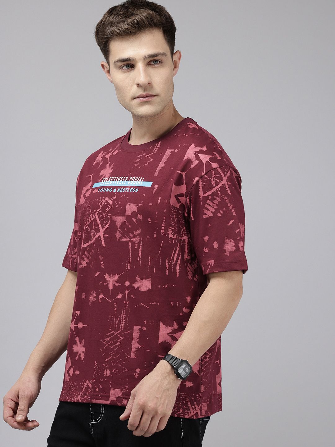 SPYKAR Oversized Fit Typography Printed T-shirt
