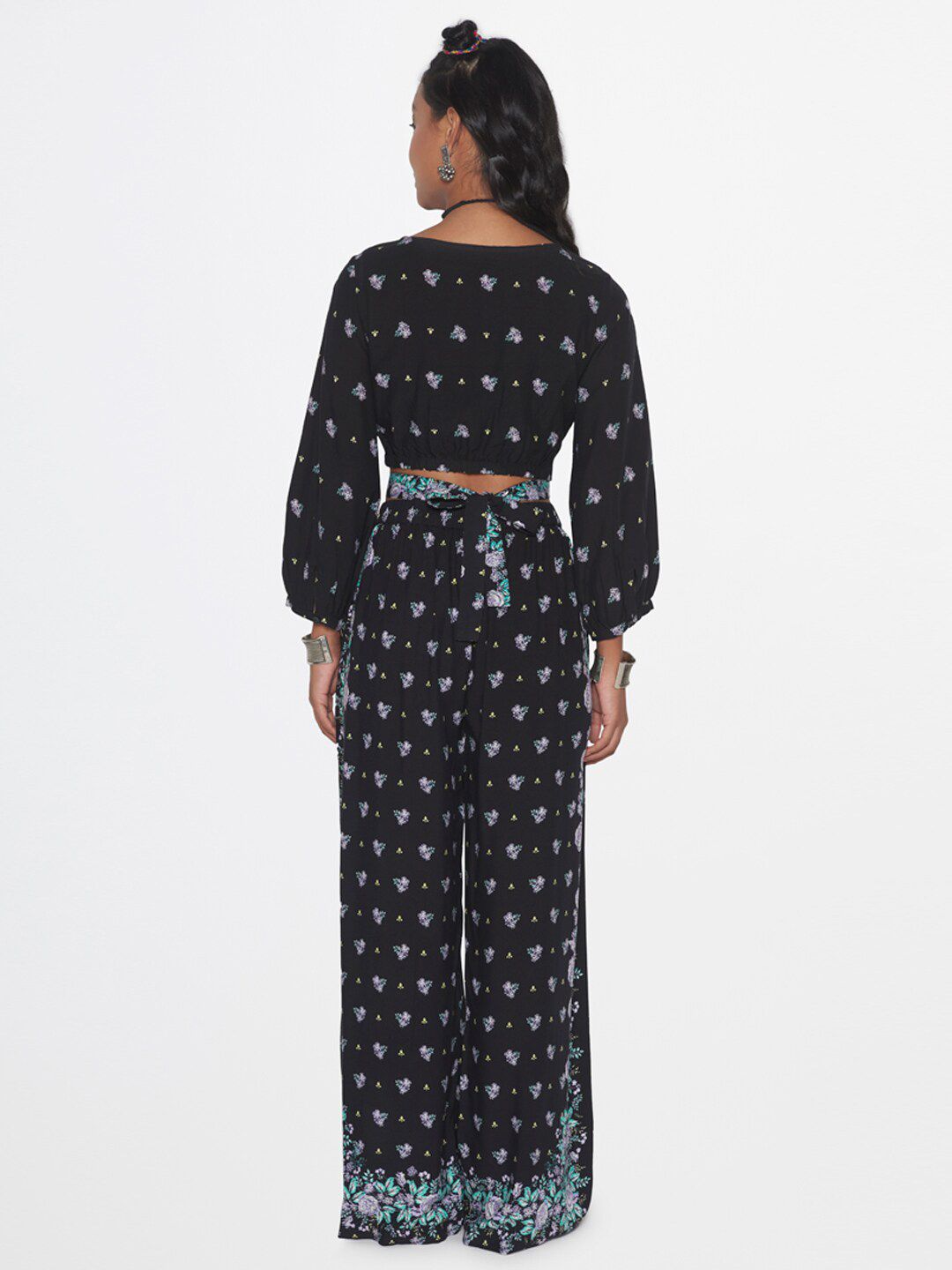 Global Desi Printed Crop Top With Trousers