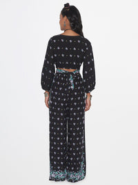 Global Desi Printed Crop Top With Trousers