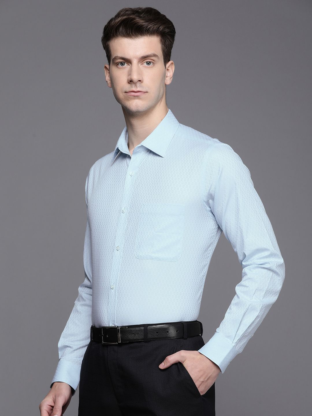 Raymond Self Design Textured Slim Fit Pure Cotton Formal Shirt
