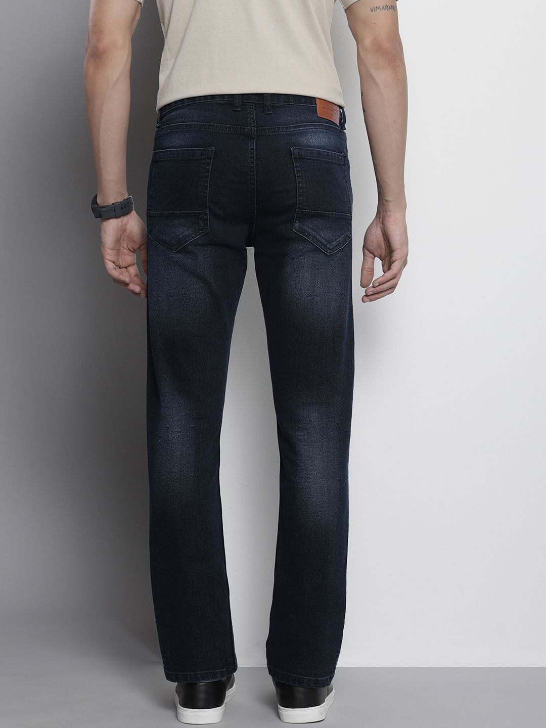 The Indian Garage Co Men Navy Blue Slim Straight Fit Light Fade Stretchable Jeans