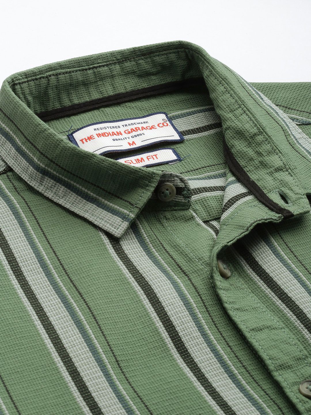 The Indian Garage Co Pure Cotton Slim Fit Opaque Textured & Striped Casual Shirt