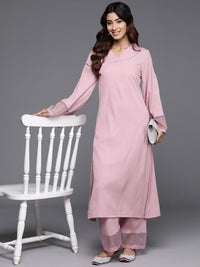 Varanga Pink Flared Sleeve Organza detailed Solid Kurta & Palazzo