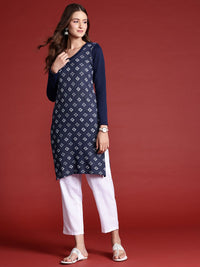 Anouk Geometric Woven Design Knitted Winter Kurta