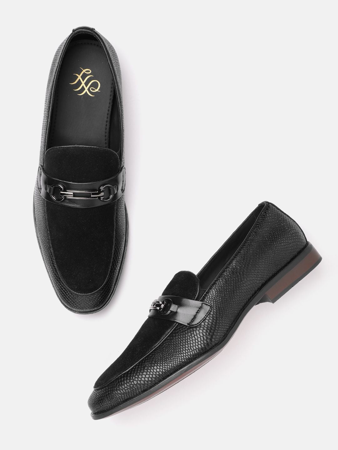 House of Pataudi Men Textured Formal Horsebit Loafers