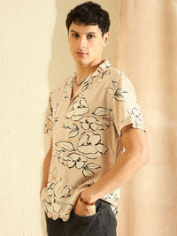DENNISON Smart Oversized Floral Printed Cuban Collar Casual Shirt