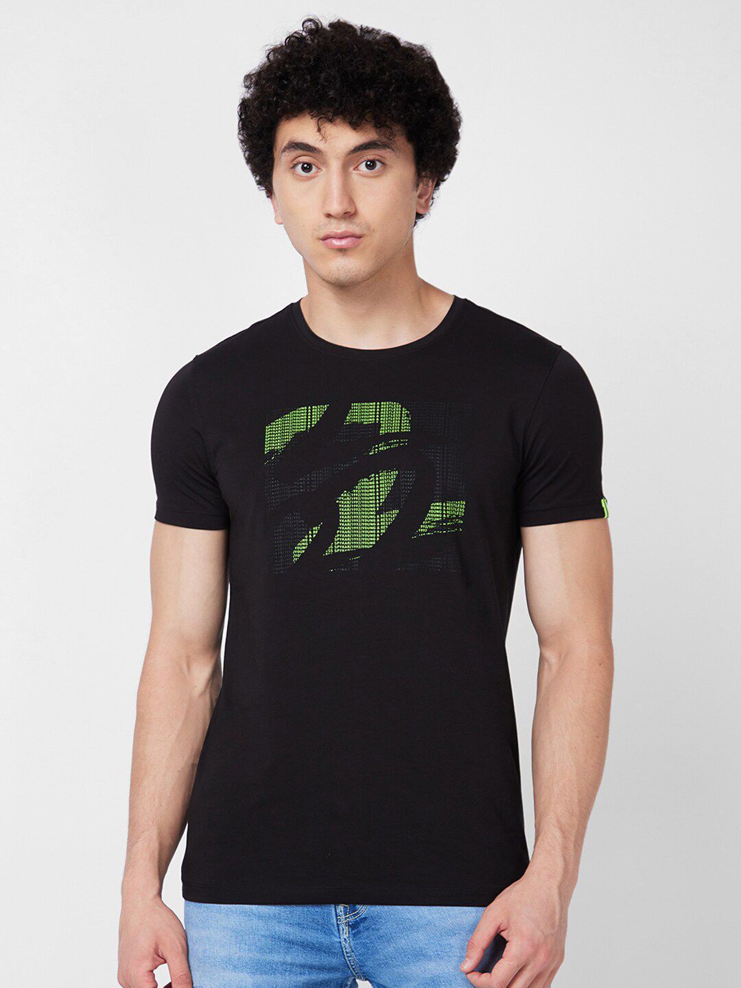 SPYKAR Printed Cotton Slim Fit T-shirt
