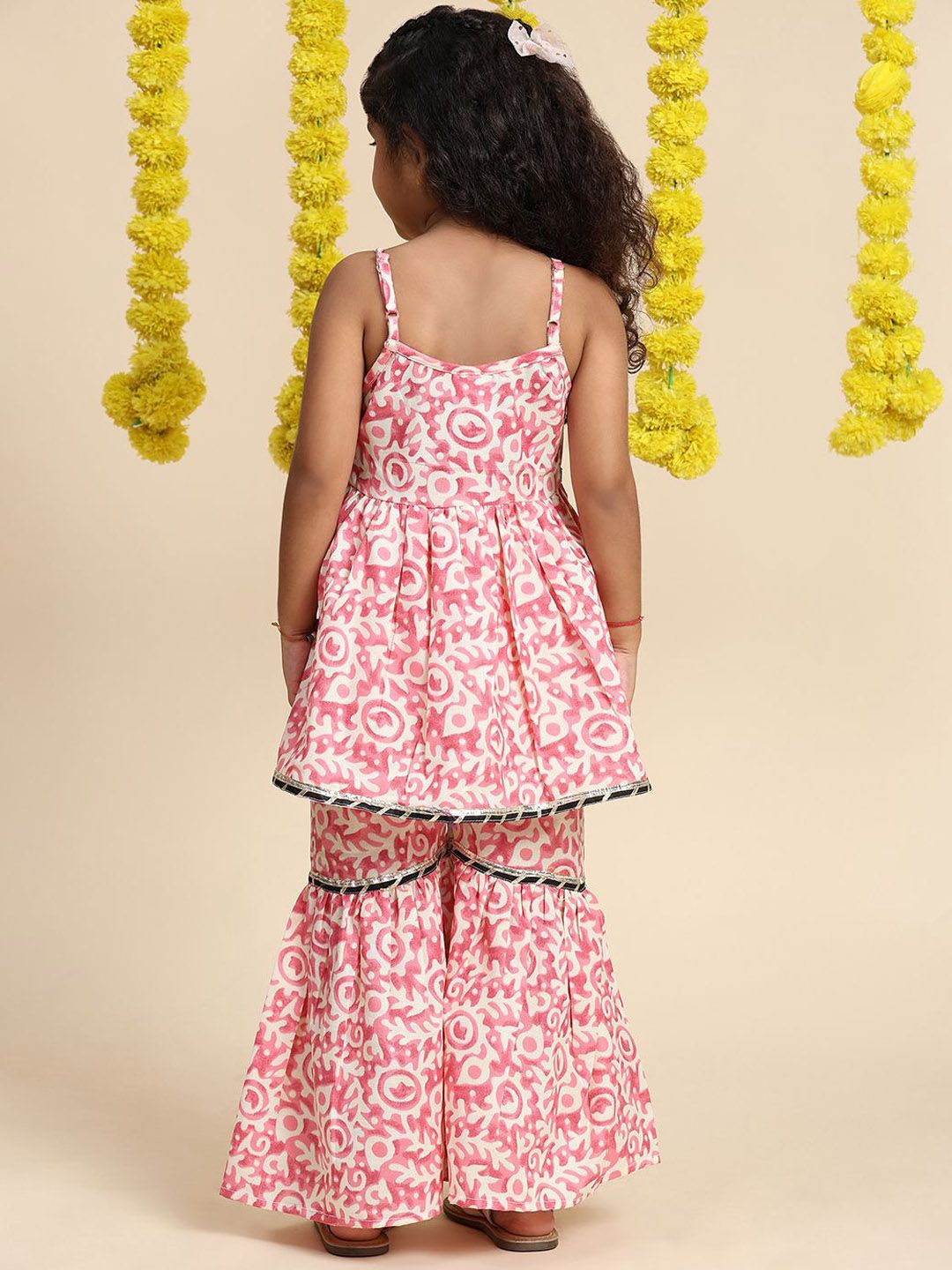 Cutiekins Girls Abstract Printed Gotta Patti A-Line Kurta With Sharara