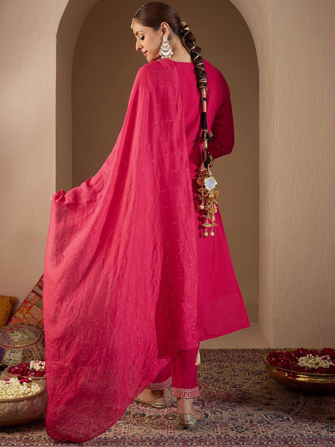 Indo Era Women Ethnic Motifs Embroidered Regular Sequinned Kurta with Trousers & With Dupatta