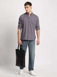 THE BEAR HOUSE Men Checked Slim Fit Button-Down Collar Casual Shirt