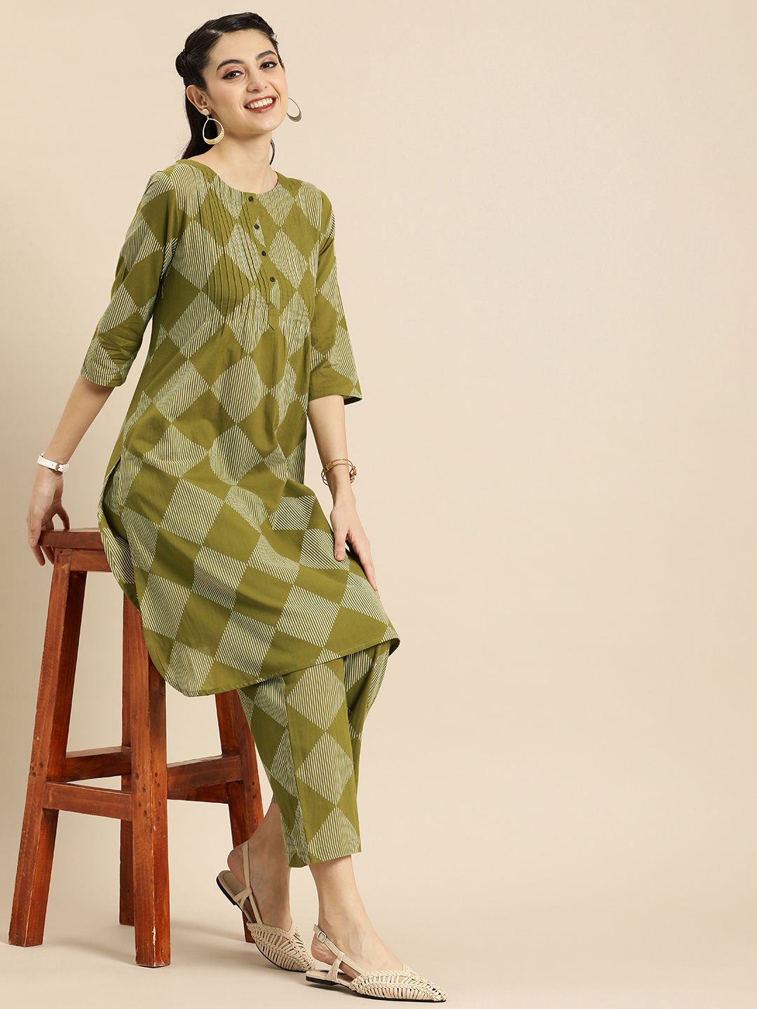Anouk Women Printed Regular Pure Cotton Kurta with Trousers