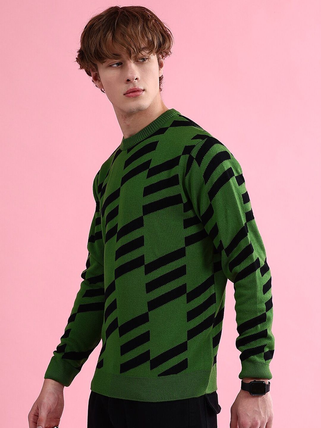 The Indian Garage Co Geometric Printed Long Sleeves Acrylic Pullover Sweater