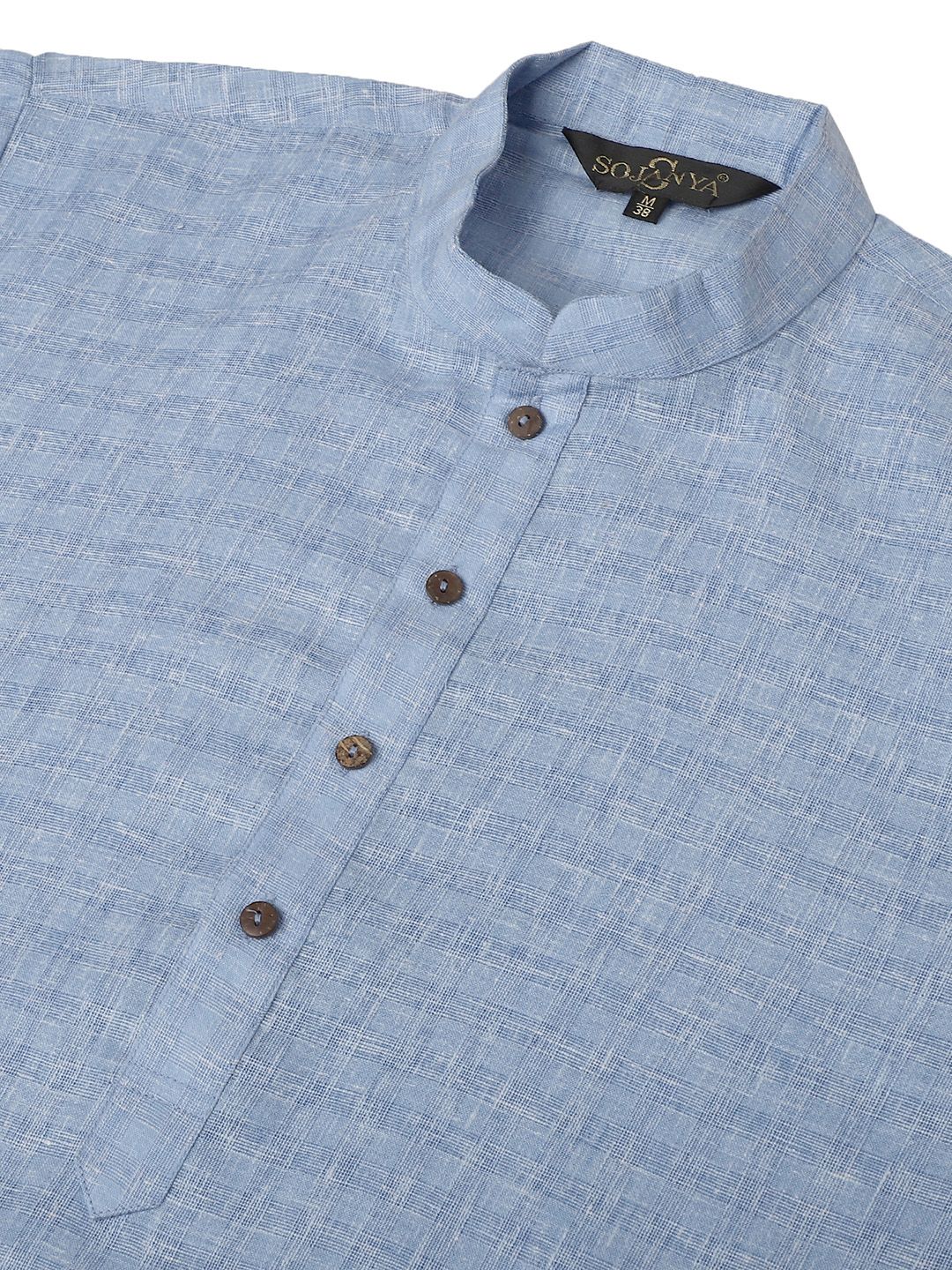 SOJANYA Men Blue Dobby Self-Checked Straight Kurta