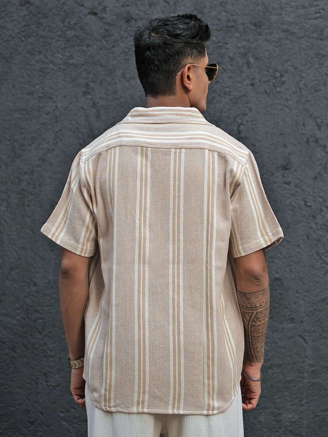 Powerlook Men Striped Cuban Collar Casual Shirt