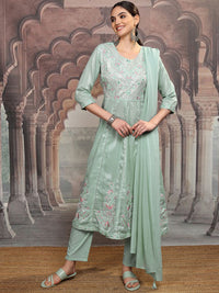 Vishudh Floral Embroidered Regular Pure Cotton Kurta with Trouser & Dupatta