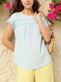 DressBerry Lacy Luxe Self-Striped A-Line Top
