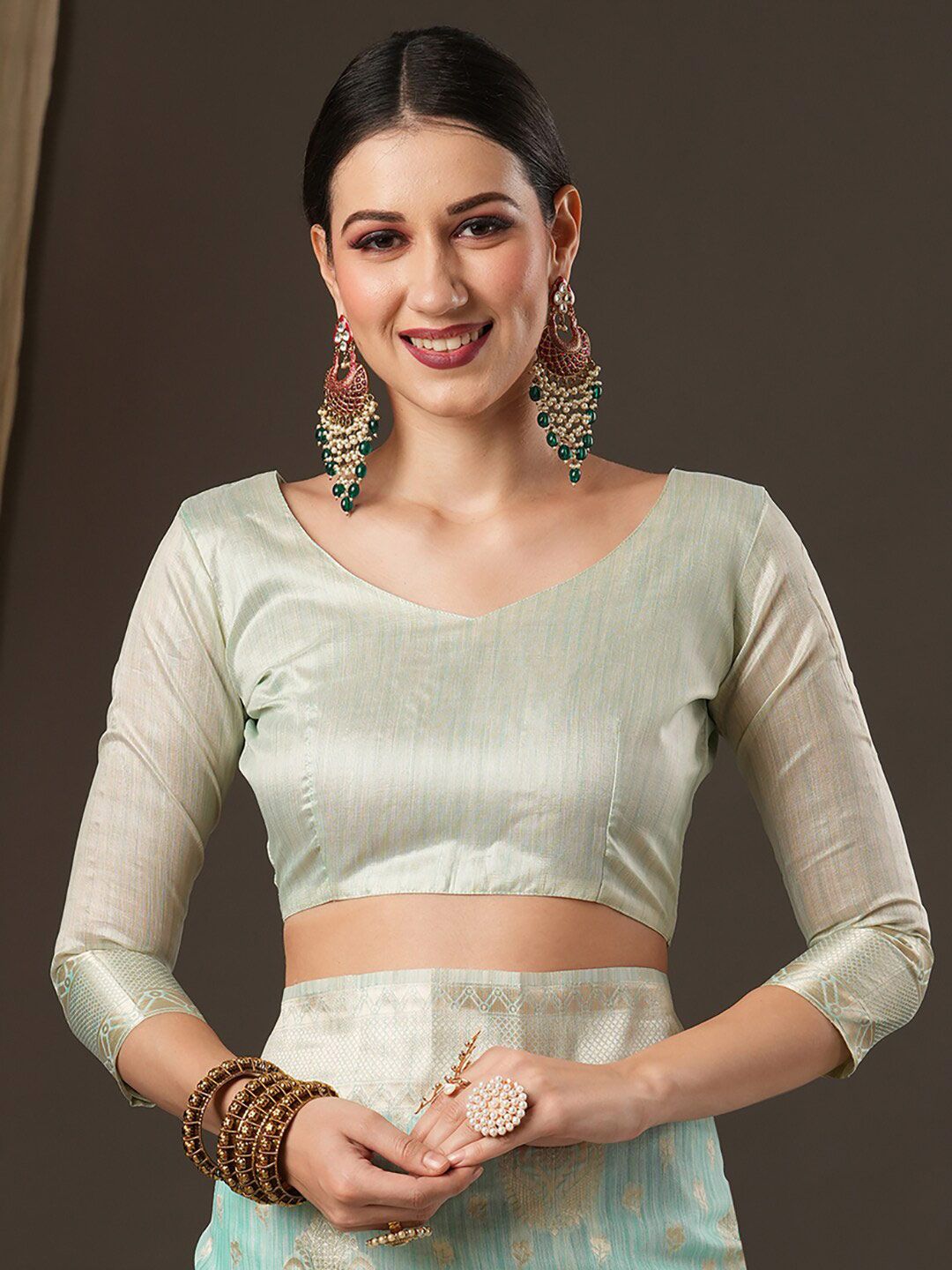 Saree mall Sea Green & Gold-Toned Woven Design Zari Muga Sarees