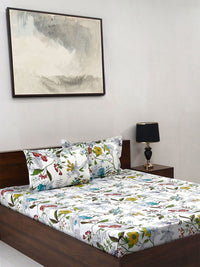 BOMBAY DYEING Green & White Floral Pure Cotton 140 TC Queen Bedsheet Set 2.28 x 2.54 Mts