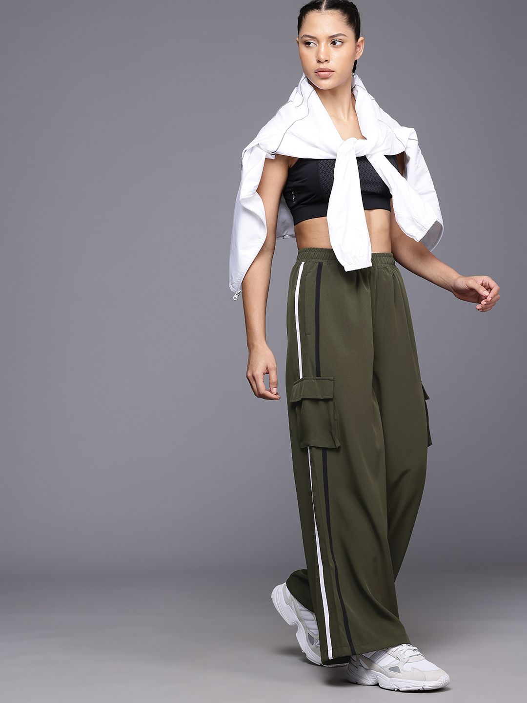 HRX by Hrithik Roshan Women Striped Cargo Style Lifestyle Track pants