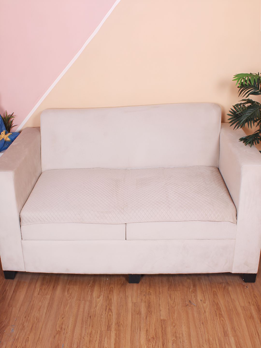 STITCHNEST Beige Self Design 3 Seater Sofa Cover